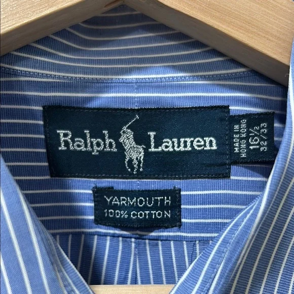 RALPH LAUREN MENS BLUE PINSTRIPE BUTTON DOWN SHIRT YARMOUTH Sz 16 1/2 - Picture 7 of 11